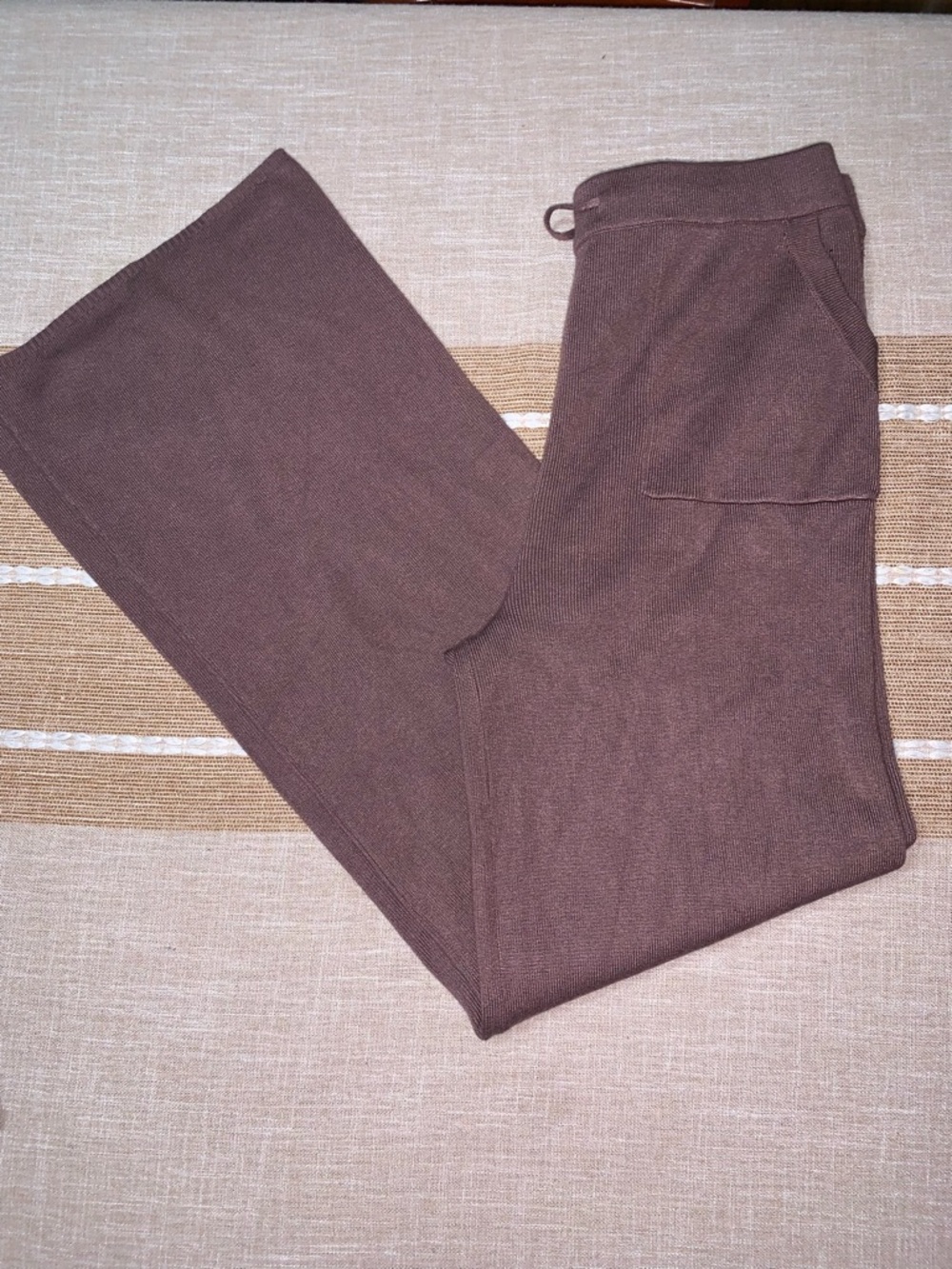 Pink Rose Brown Wide-Leg Knit Pants